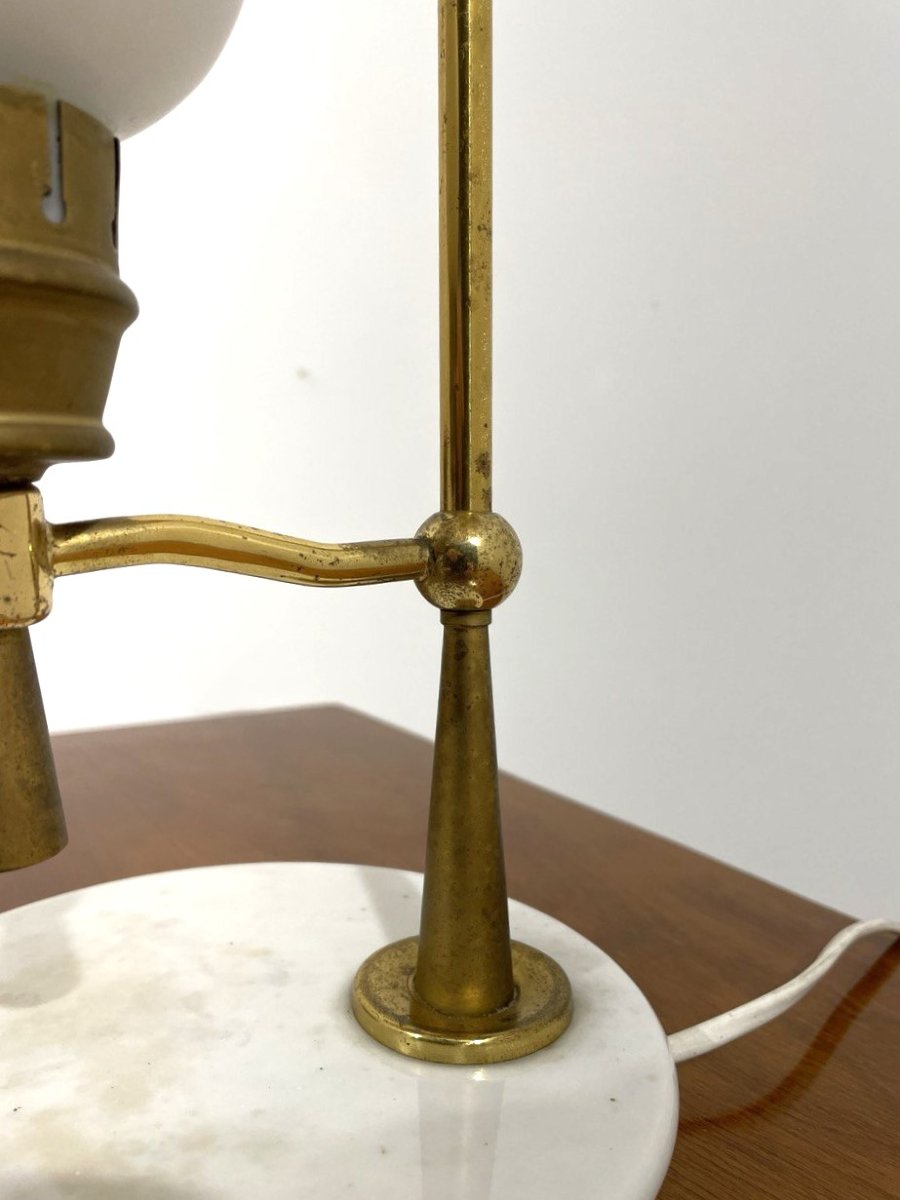 LAMPADA DA APPOGGIO IN OTTONE, MARMO E VETRO SATINATO, ARREDOLUCE  (attr.) ANNI '50-photo-2