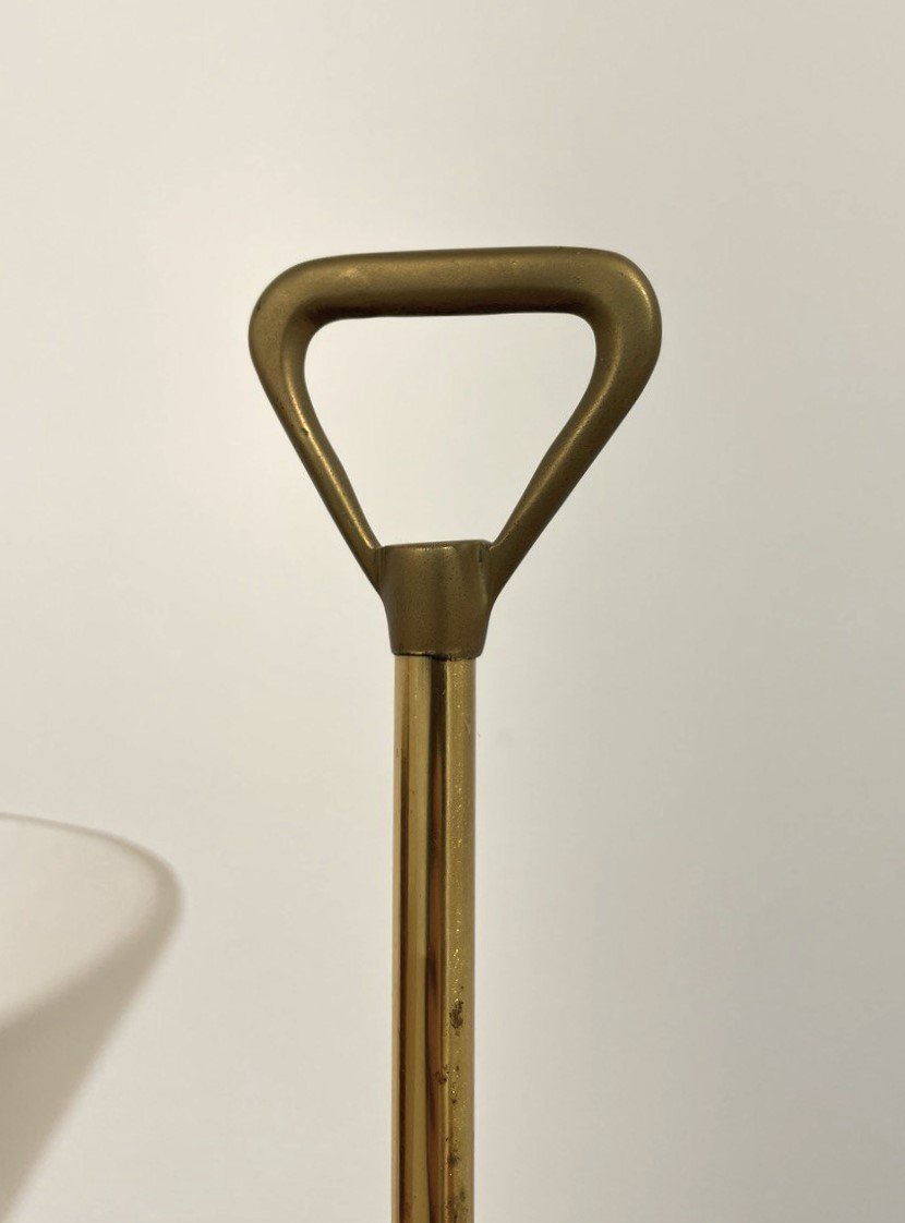 LAMPADA DA APPOGGIO IN OTTONE, MARMO E VETRO SATINATO, ARREDOLUCE  (attr.) ANNI '50-photo-3
