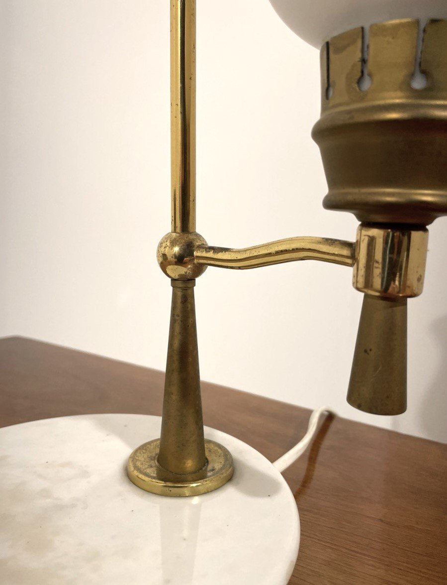 LAMPADA DA APPOGGIO IN OTTONE, MARMO E VETRO SATINATO, ARREDOLUCE  (attr.) ANNI '50-photo-8