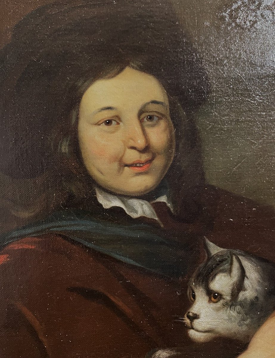 OLIO SU TELA, RAGAZZO CON GATTO XVIII-XIX sec.-photo-4