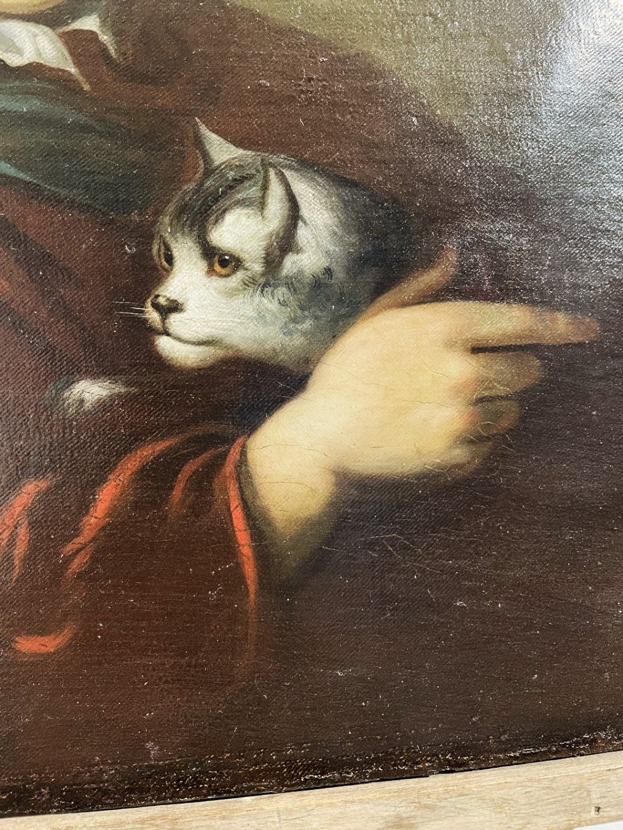 OLIO SU TELA, RAGAZZO CON GATTO XVIII-XIX sec.-photo-1