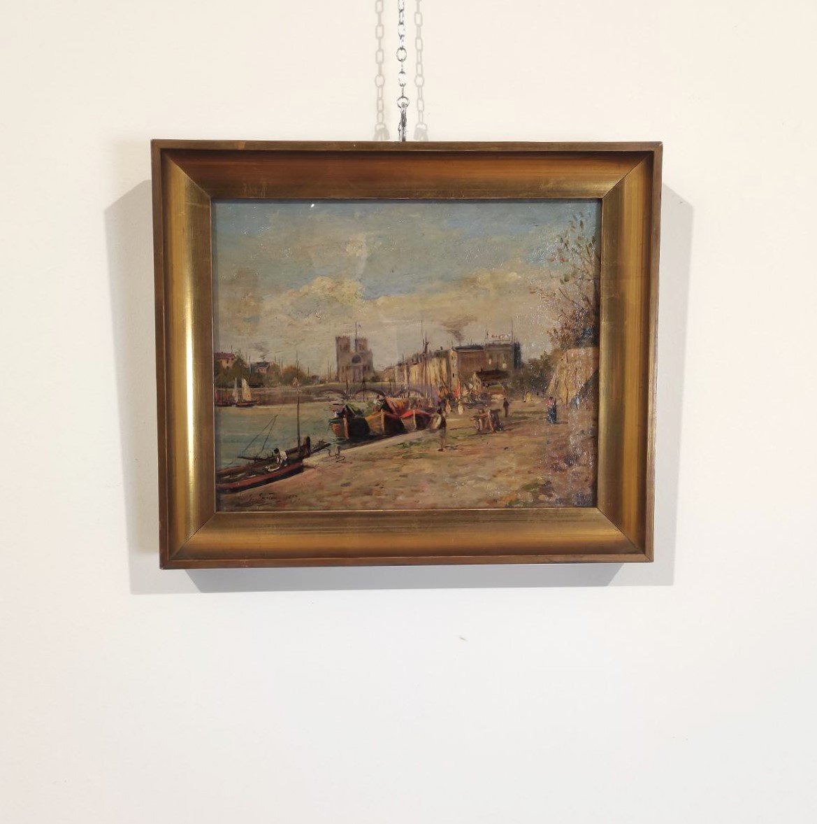 OLIO SU TELA 'VEDUTA DELLA SENNA', FIRMA G. GASTON 1879-photo-2