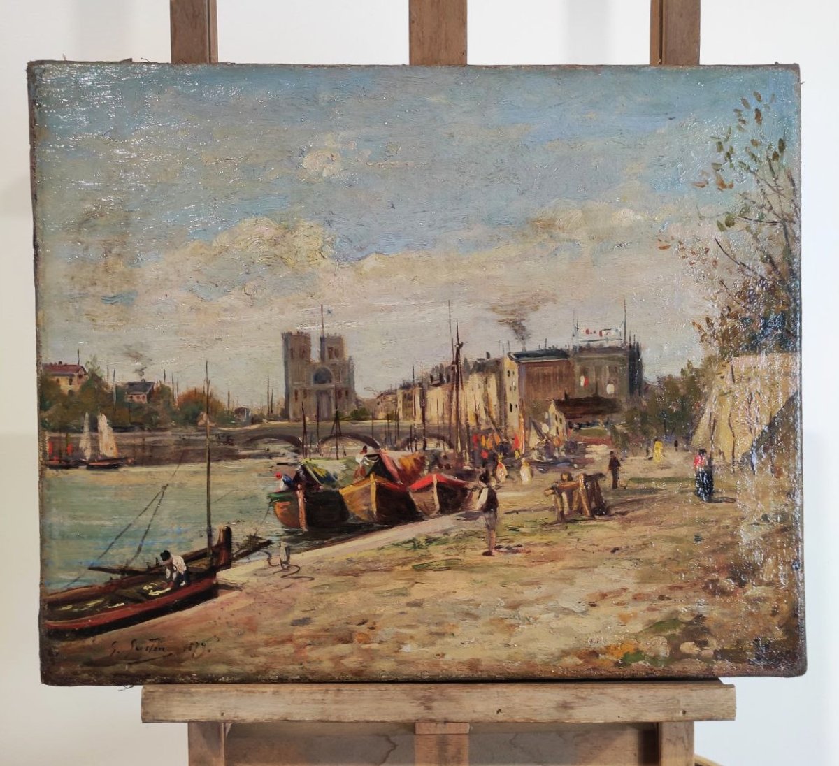 OLIO SU TELA 'VEDUTA DELLA SENNA', FIRMA G. GASTON 1879-photo-4