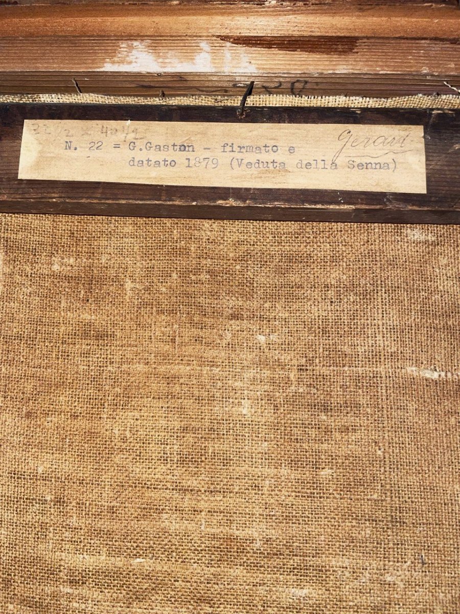 OLIO SU TELA 'VEDUTA DELLA SENNA', FIRMA G. GASTON 1879-photo-7