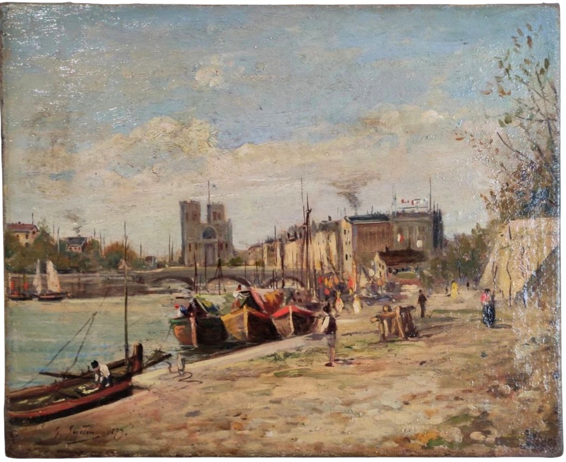 OLIO SU TELA 'VEDUTA DELLA SENNA', FIRMA G. GASTON 1879