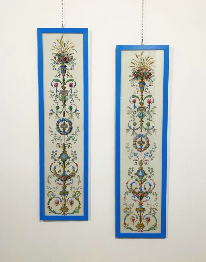 COPPIA DI QUADRI DECORATIVI DIPINTI A MANO, ANNI '50-photo-2
