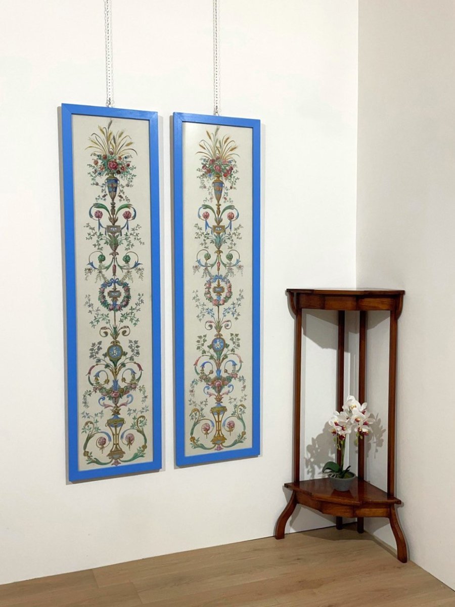 COPPIA DI QUADRI DECORATIVI DIPINTI A MANO, ANNI '50-photo-2