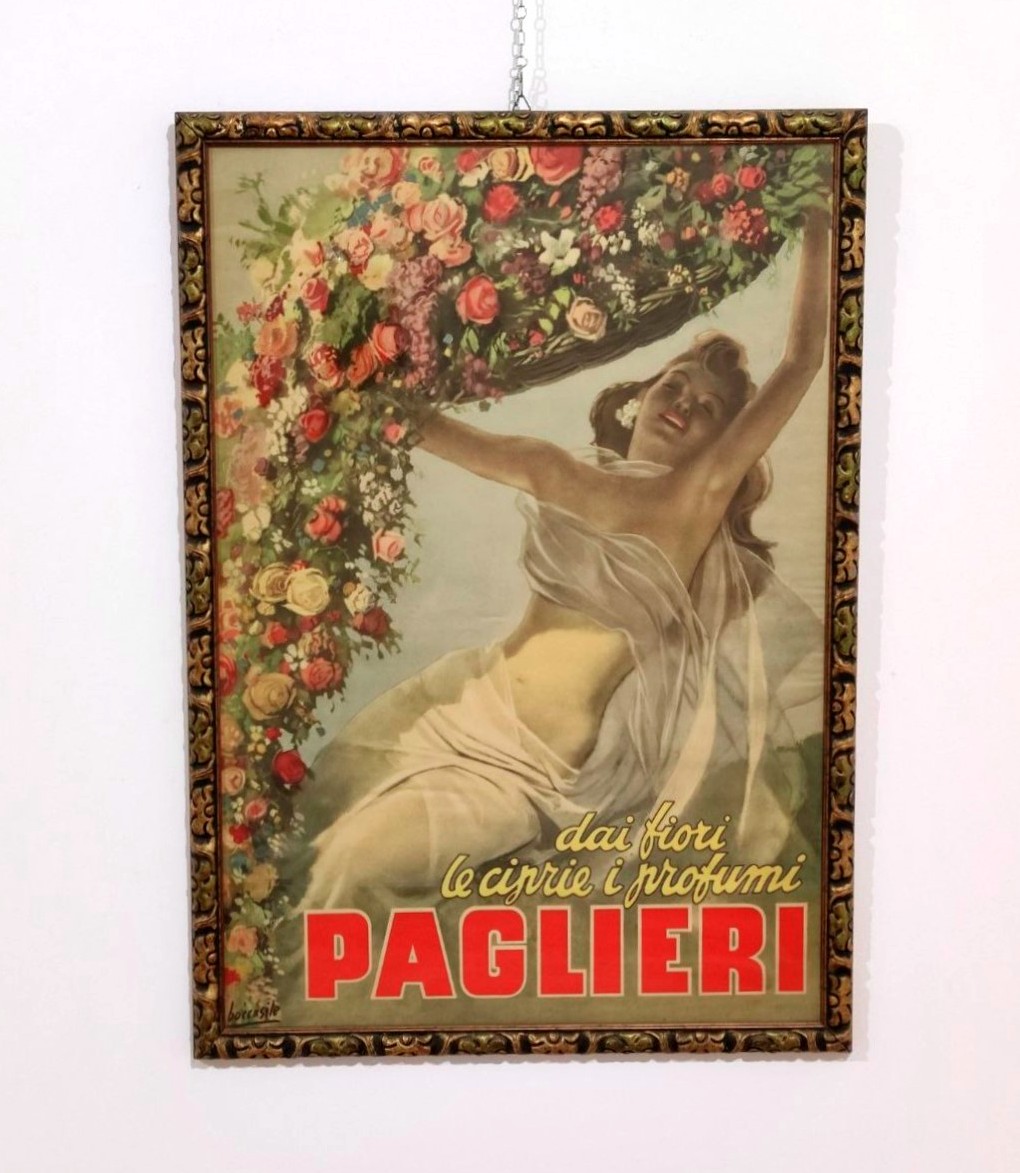 MANIFESTO PAGLIERI 'DAI FIORI LE CIPRIE I PROFUMI', GINO BOCCASILE 1950 ca.