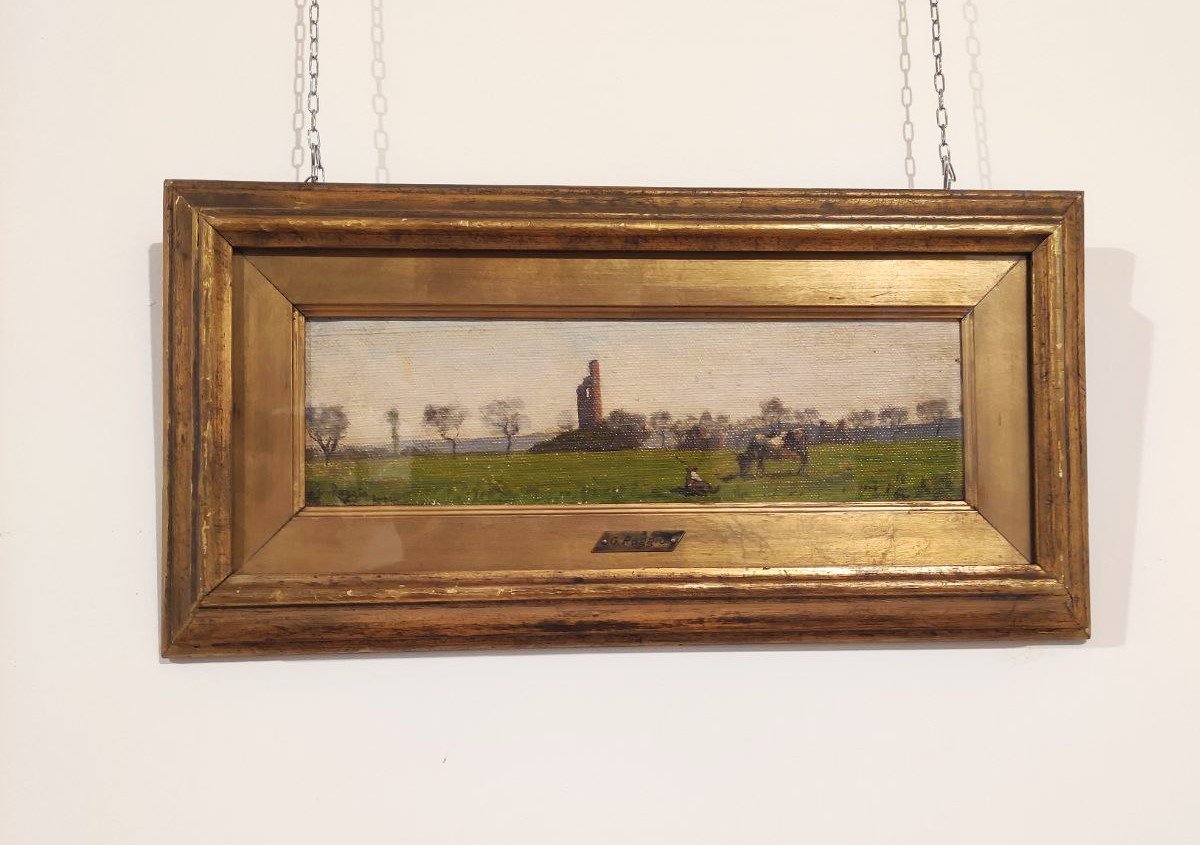 GIUSEPPE RAGGIO 'CAMPAGNA ROMANA', META' DEL XIX sec.-photo-2