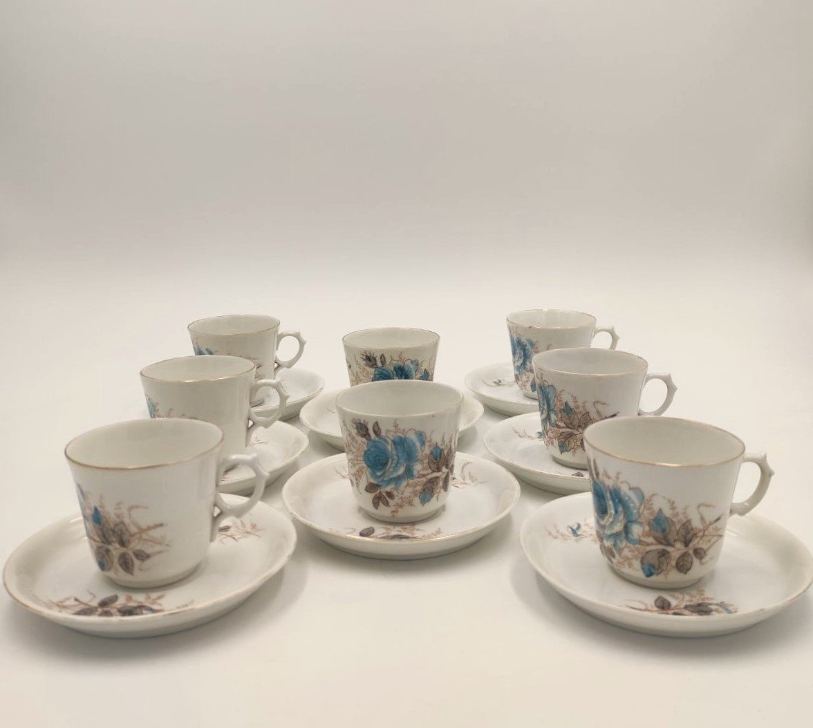 SERVIZIO DA CAFFE' DECORO 'ROSA BLU', XIX sec.-photo-3