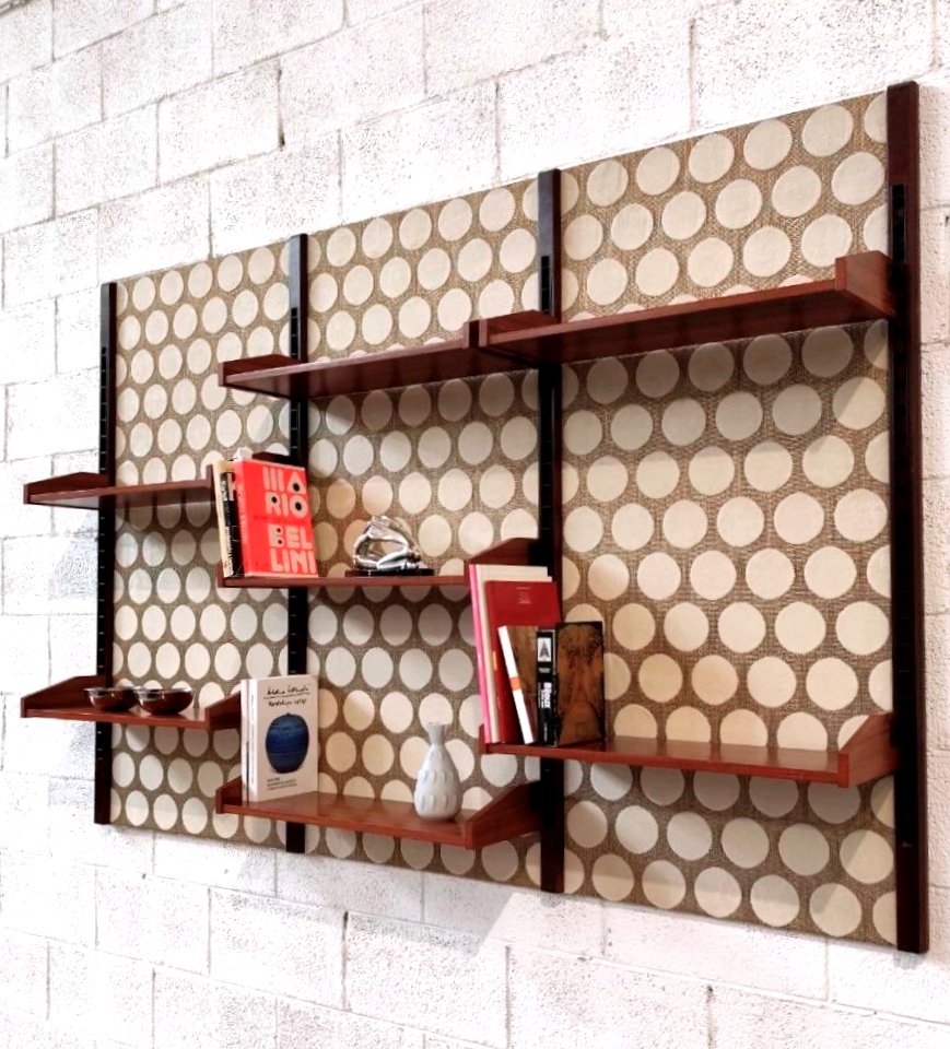 LIBRERIA A PARETE CON TESSUTO A POIS, ITALIA ANNI '60-photo-4