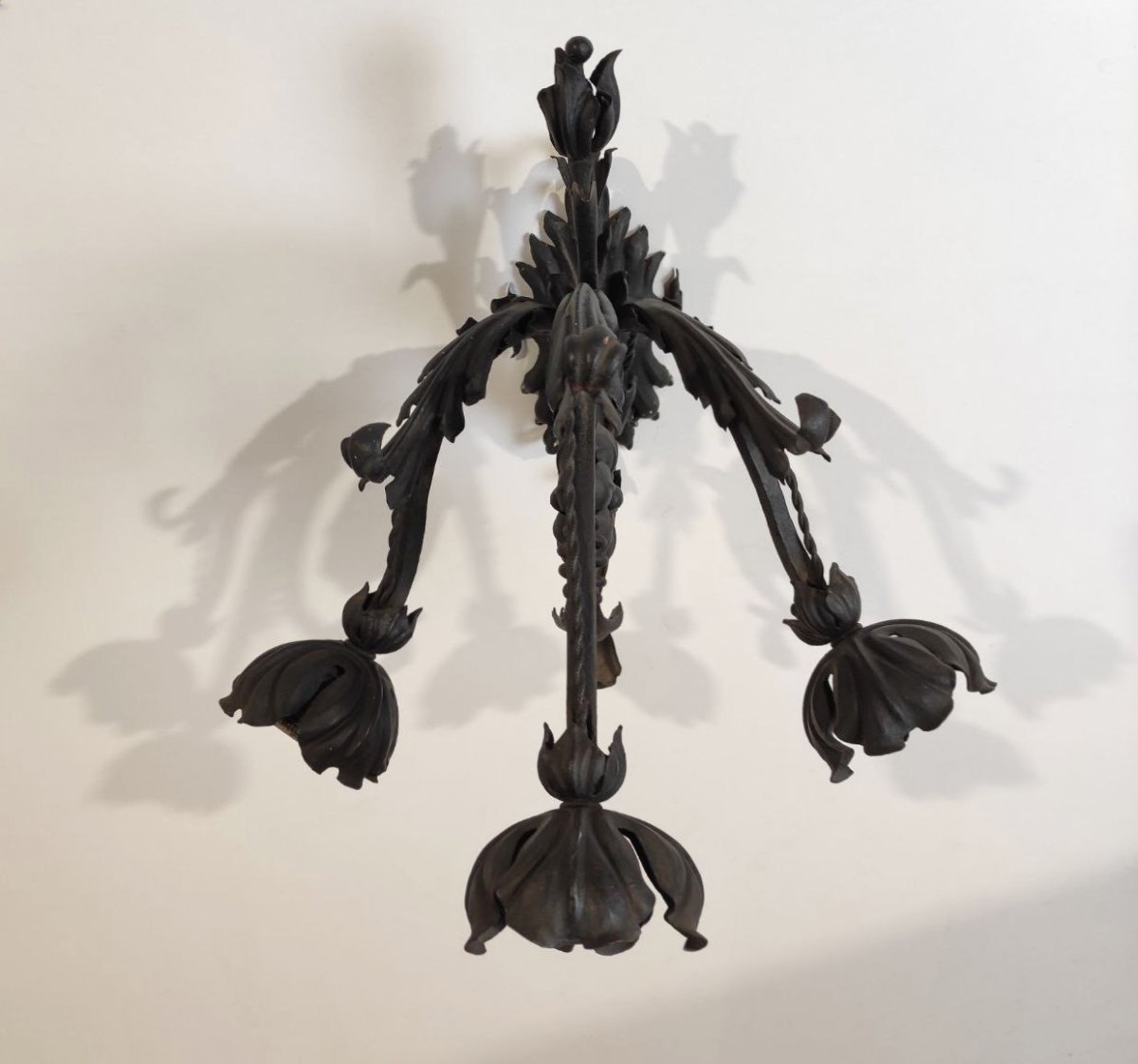 LAMPADA DA PARETE IN FERRO BATTUTO, ITALIA INIZI '900-photo-4