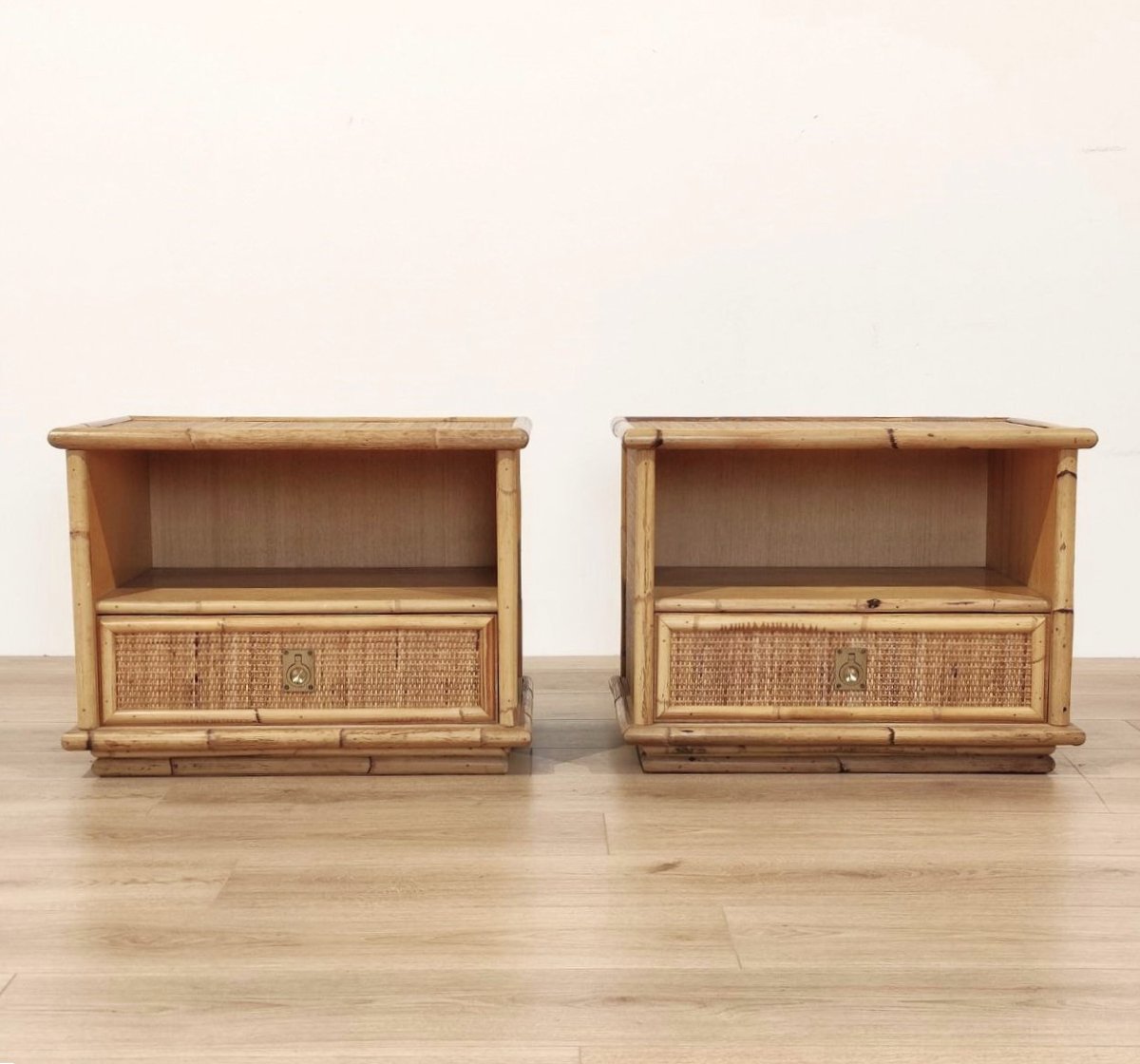 'DAL VERA' ITALIA COPPIA COMODINI IN BAMBU'  E RATTAN, ANNI '50 -photo-2