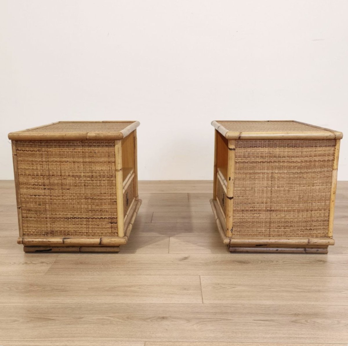 'DAL VERA' ITALIA COPPIA COMODINI IN BAMBU'  E RATTAN, ANNI '50 -photo-4