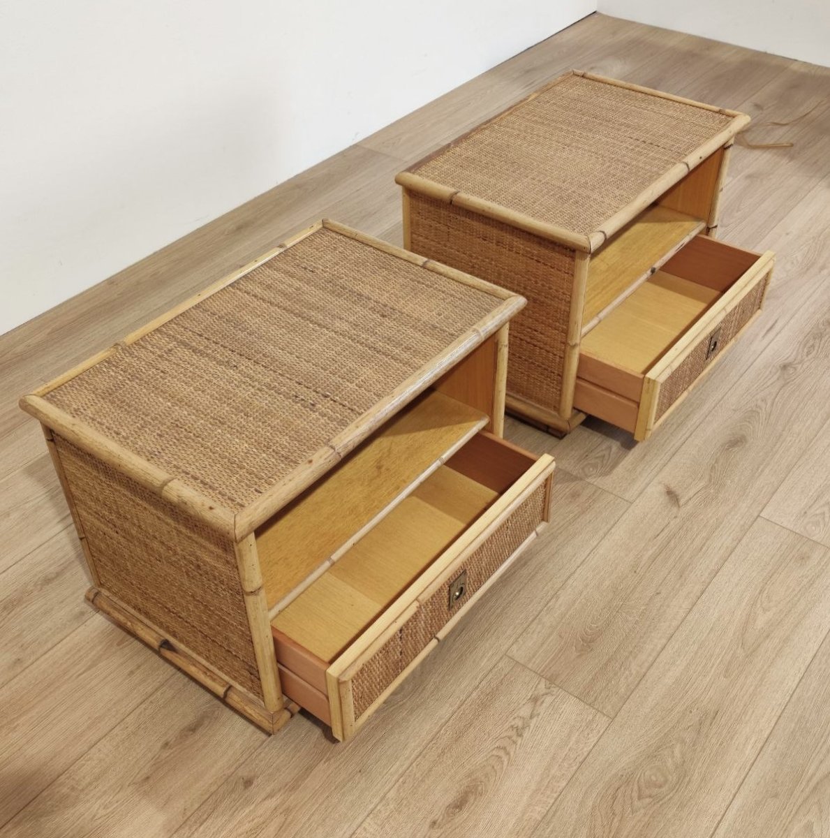 'DAL VERA' ITALIA COPPIA COMODINI IN BAMBU'  E RATTAN, ANNI '50 -photo-1