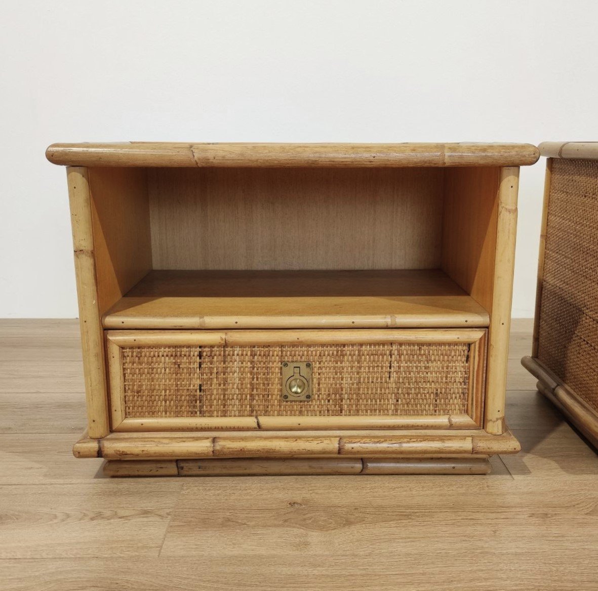 'DAL VERA' ITALIA COPPIA COMODINI IN BAMBU'  E RATTAN, ANNI '50 -photo-4