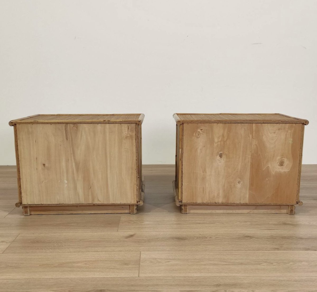 'DAL VERA' ITALIA COPPIA COMODINI IN BAMBU'  E RATTAN, ANNI '50 -photo-5