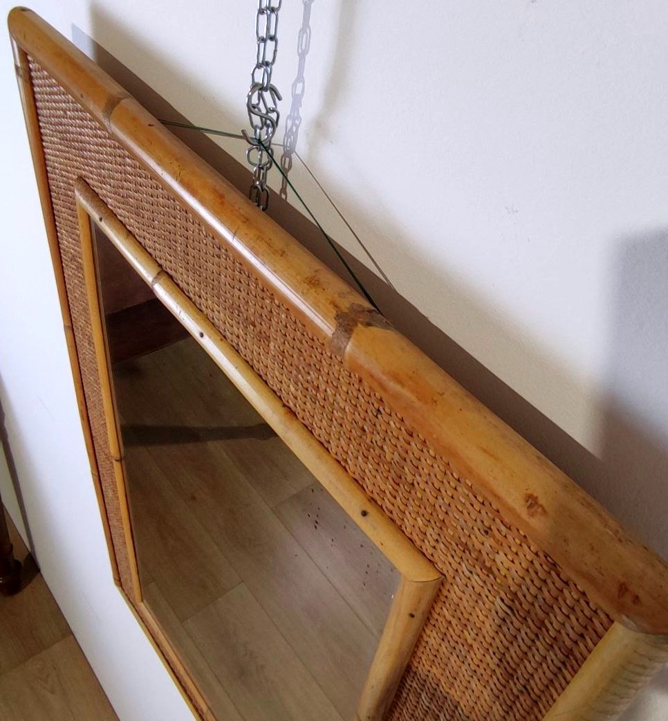 SPECCHIO DAL VERA IN BAMBU' E RATTAN, ITALIA ANNI '60-photo-4