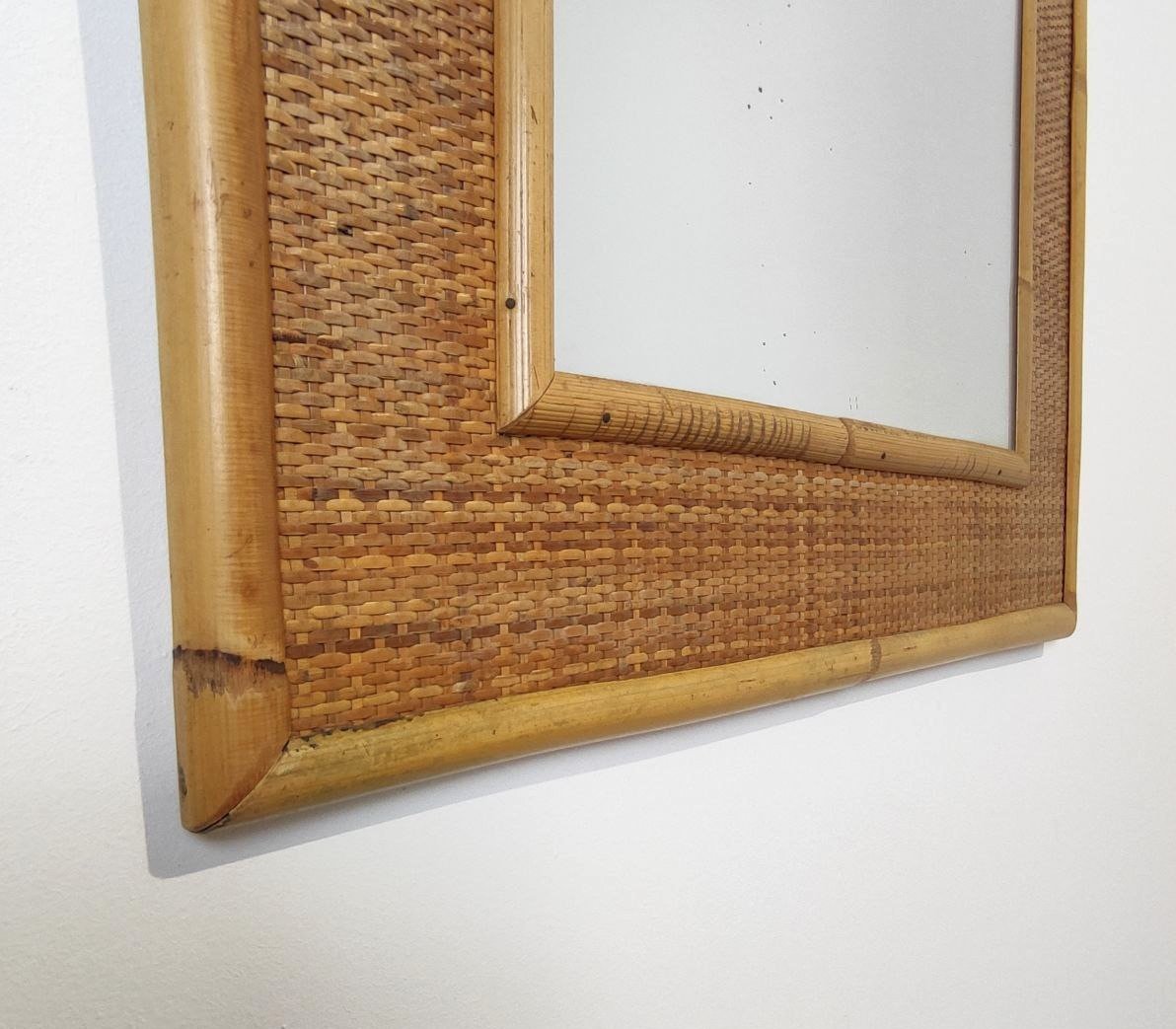 SPECCHIO DAL VERA IN BAMBU' E RATTAN, ITALIA ANNI '60-photo-2