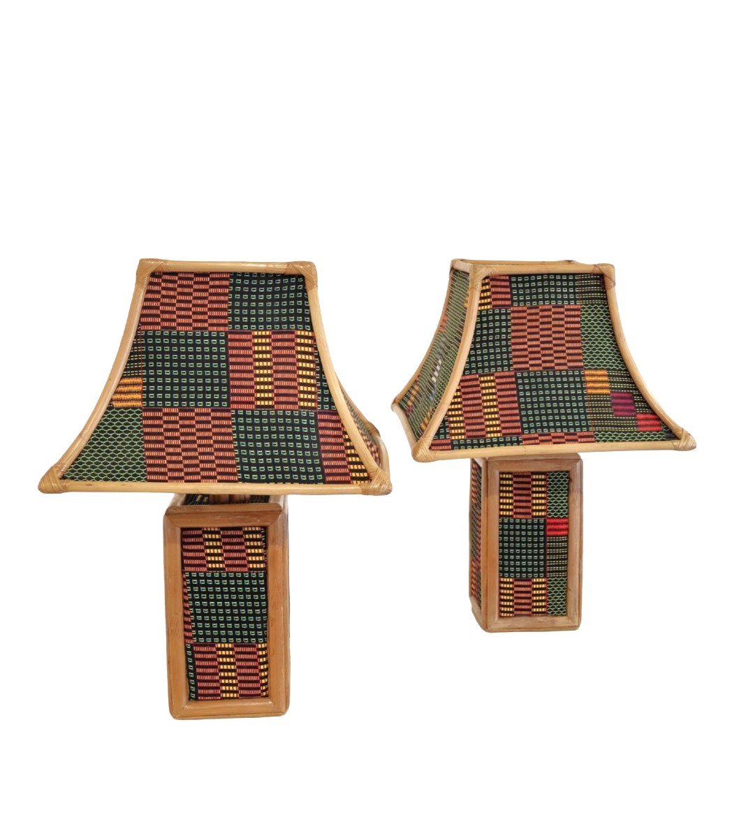 LAMPADE DA TAVOLO IN BAMBU' E TESSUTO, ITALIA ANNI '70