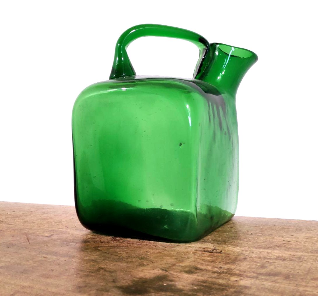 VETRERIE DI EMPOLI, VERSATOIO IN VETRO SOFFIATO VERDE ANNI '50-photo-4