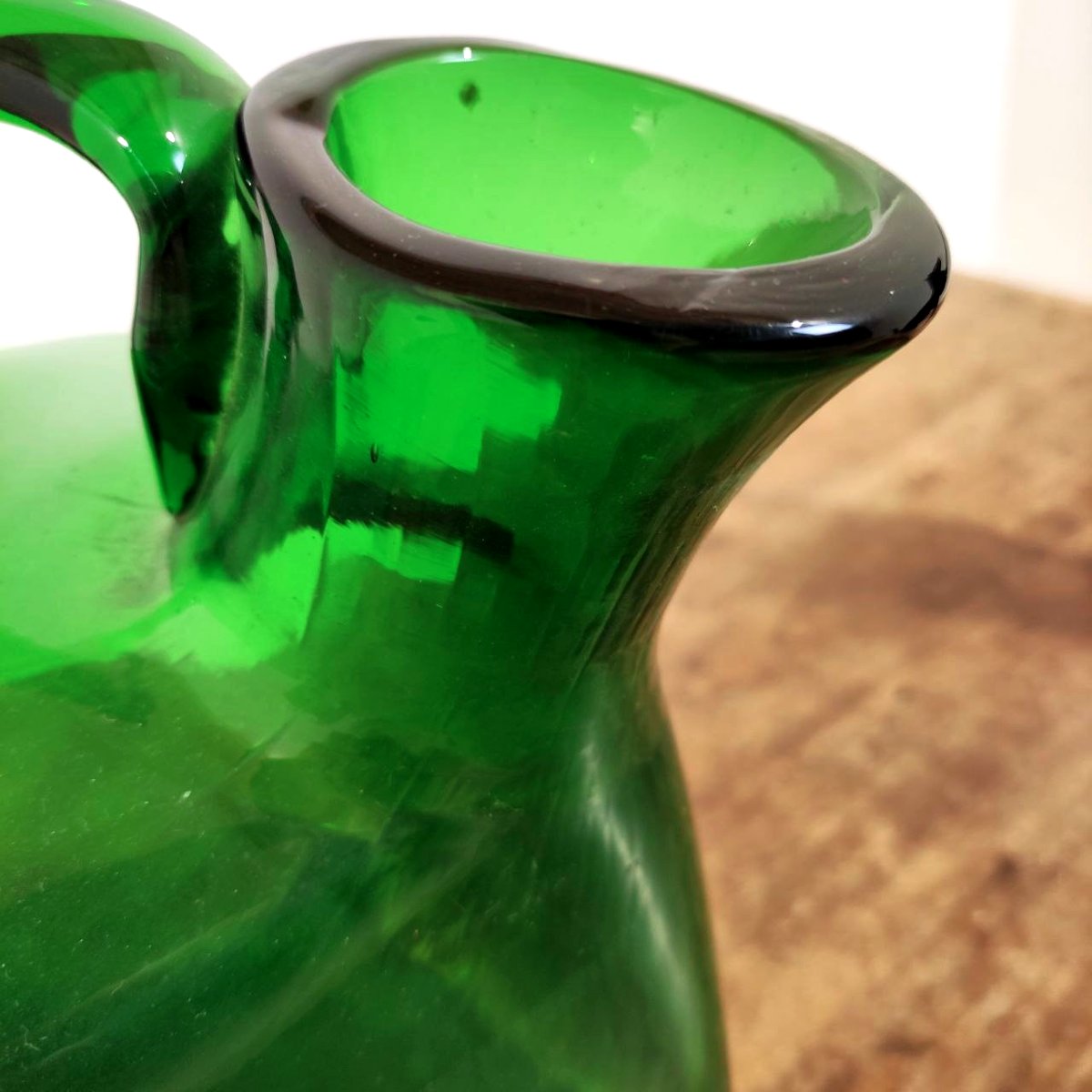 VETRERIE DI EMPOLI, VERSATOIO IN VETRO SOFFIATO VERDE ANNI '50-photo-2
