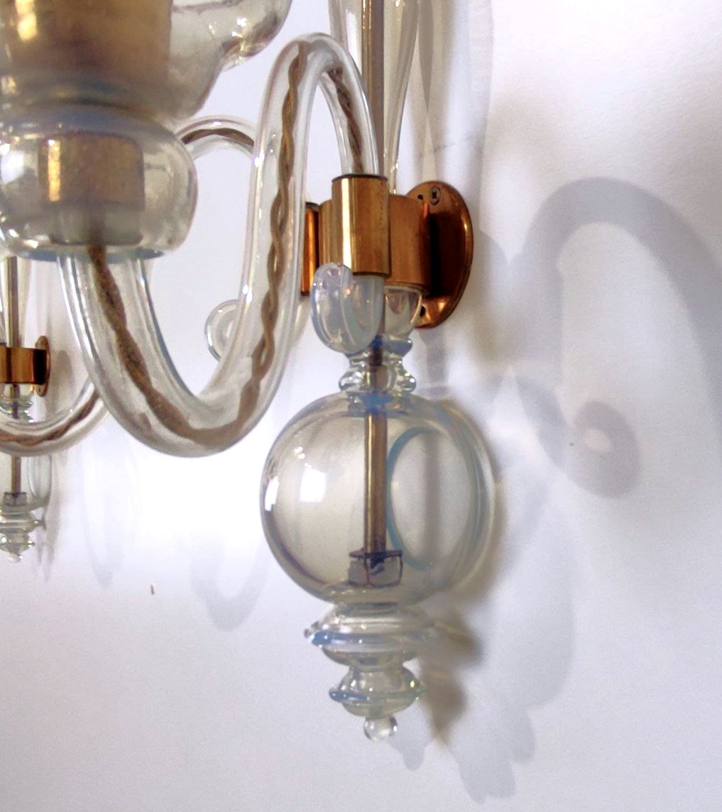 COPPIA APPLIQUES SEGUSO (ATTR.) IN VETRO OPALINO, ANNI '50-photo-6