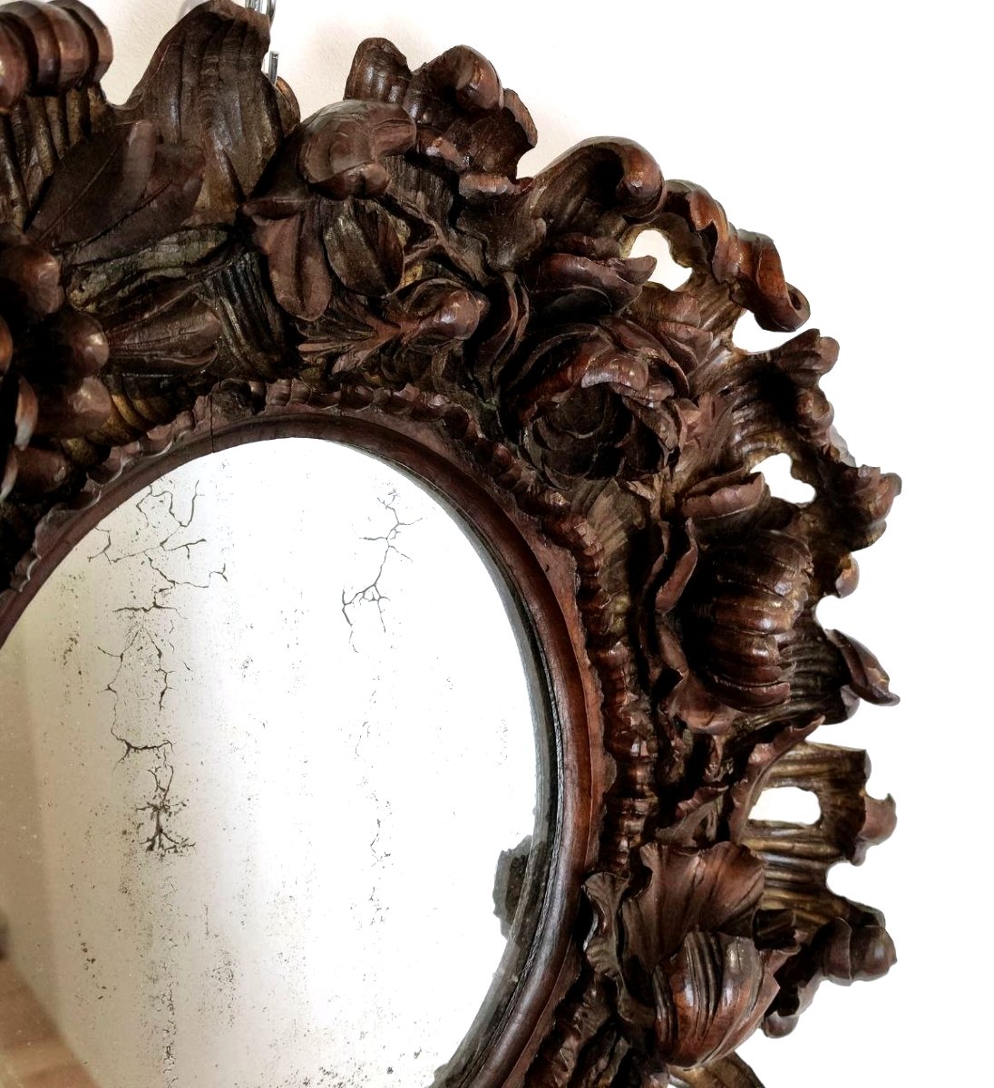 CORNICE IN LEGNO INTAGLIATO A MOTIVI FLOREALI, FINE XIX sec. -photo-4