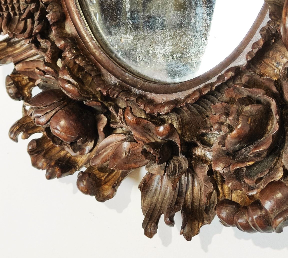 CORNICE IN LEGNO INTAGLIATO A MOTIVI FLOREALI, FINE XIX sec. -photo-1