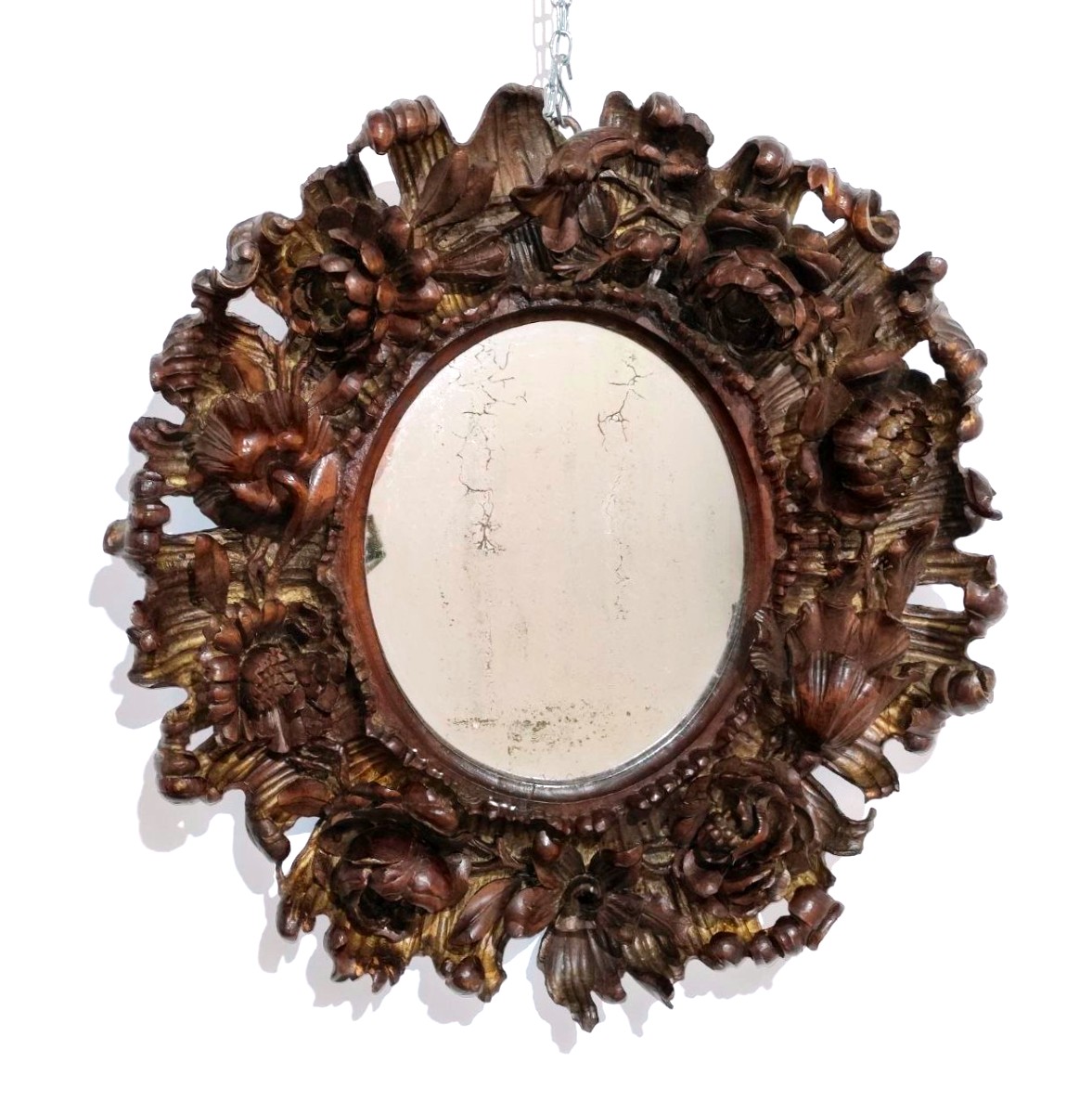 CORNICE IN LEGNO INTAGLIATO A MOTIVI FLOREALI, FINE XIX sec. 