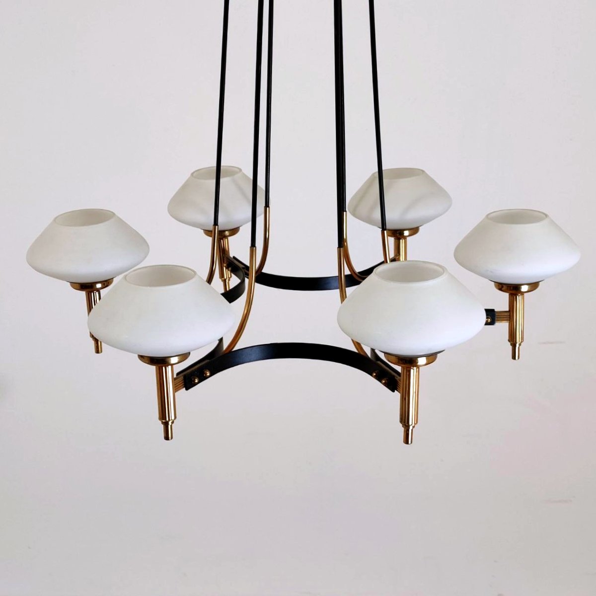 Lampada a sospensione 6 luci, 'Stilnovo' (attr.) anni '50-photo-2