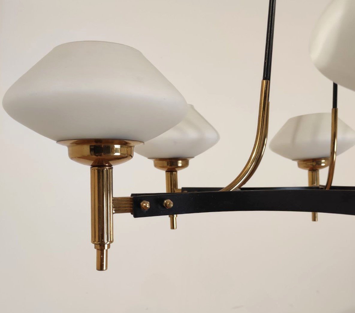 Lampada a sospensione 6 luci, 'Stilnovo' (attr.) anni '50-photo-4