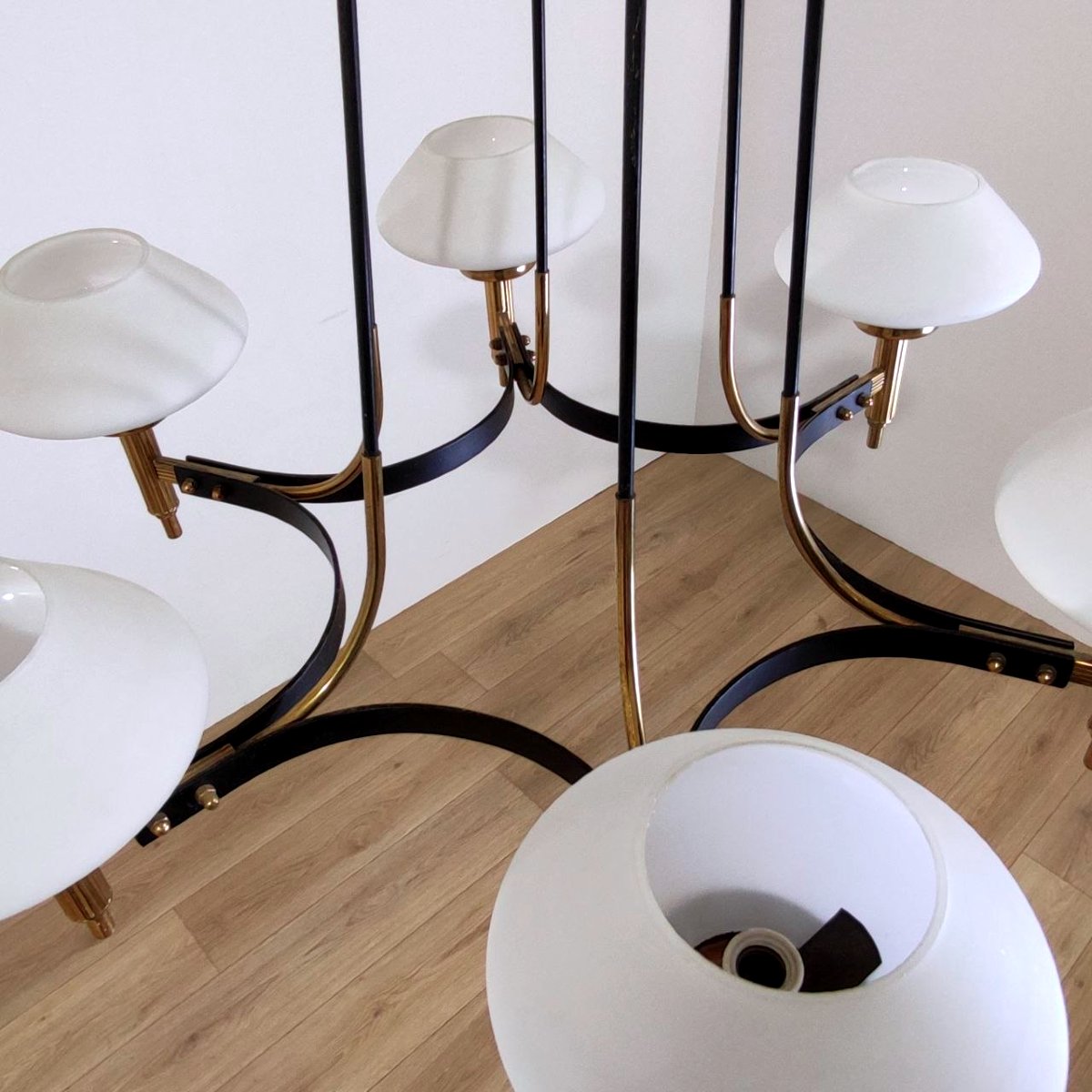 Lampada a sospensione 6 luci, 'Stilnovo' (attr.) anni '50-photo-2