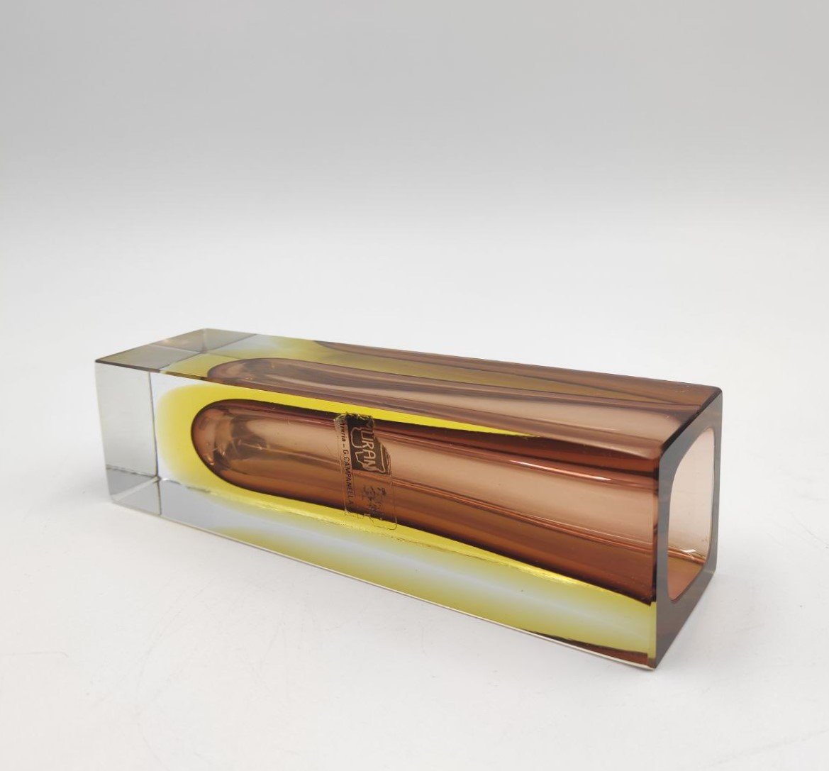 VASO IN VETRO SOMMERSO GIALLO E ARANCIONE, MURANO ANNI '60  -photo-4