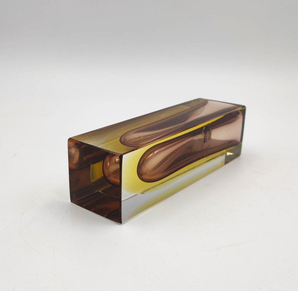 VASO IN VETRO SOMMERSO GIALLO E ARANCIONE, MURANO ANNI '60  -photo-5