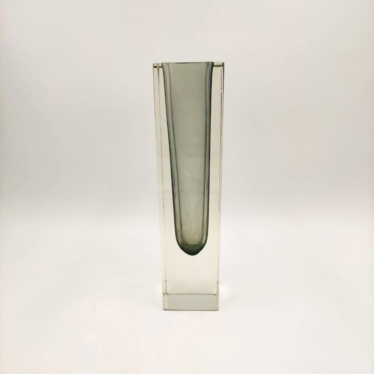 GRANDE VASO IN VETRO SOMMERSO TRASPARENTE E NEI TONI DEL GRIGIO, MURANO ANNI '60-photo-2