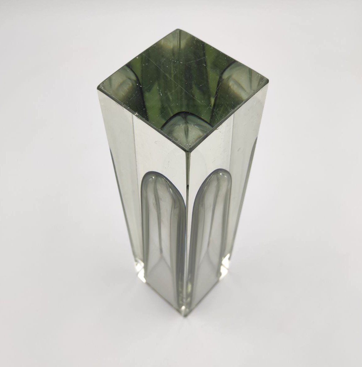 GRANDE VASO IN VETRO SOMMERSO TRASPARENTE E NEI TONI DEL GRIGIO, MURANO ANNI '60-photo-3