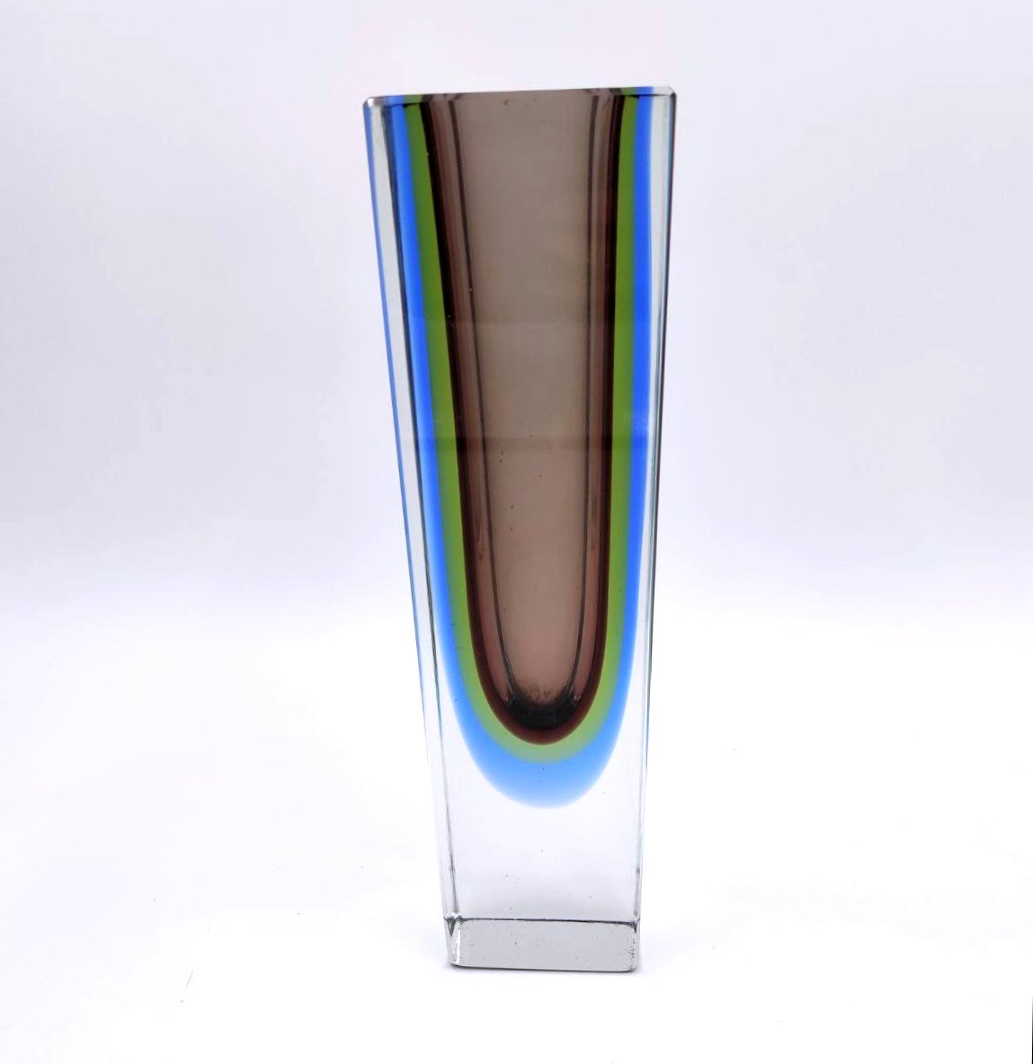 GRANDE VASO IN VETRO SOMMERSO BLU, VERDE E FUME', MURANO ANNI '60-photo-3