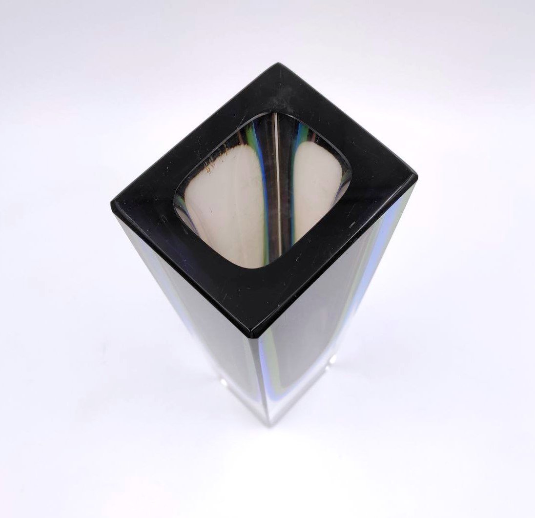 GRANDE VASO IN VETRO SOMMERSO BLU, VERDE E FUME', MURANO ANNI '60-photo-6