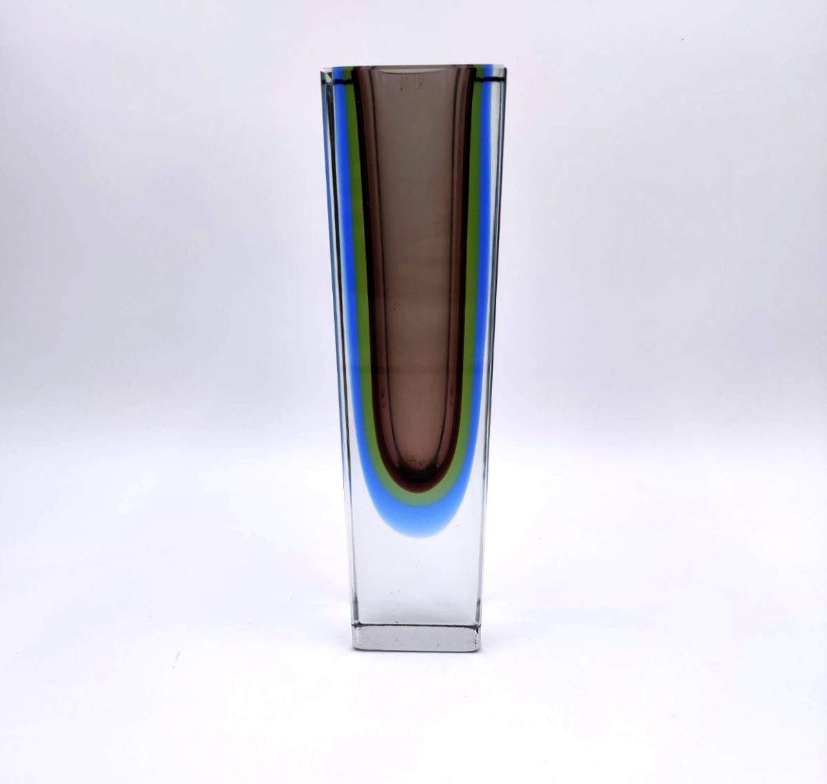 GRANDE VASO IN VETRO SOMMERSO BLU, VERDE E FUME', MURANO ANNI '60