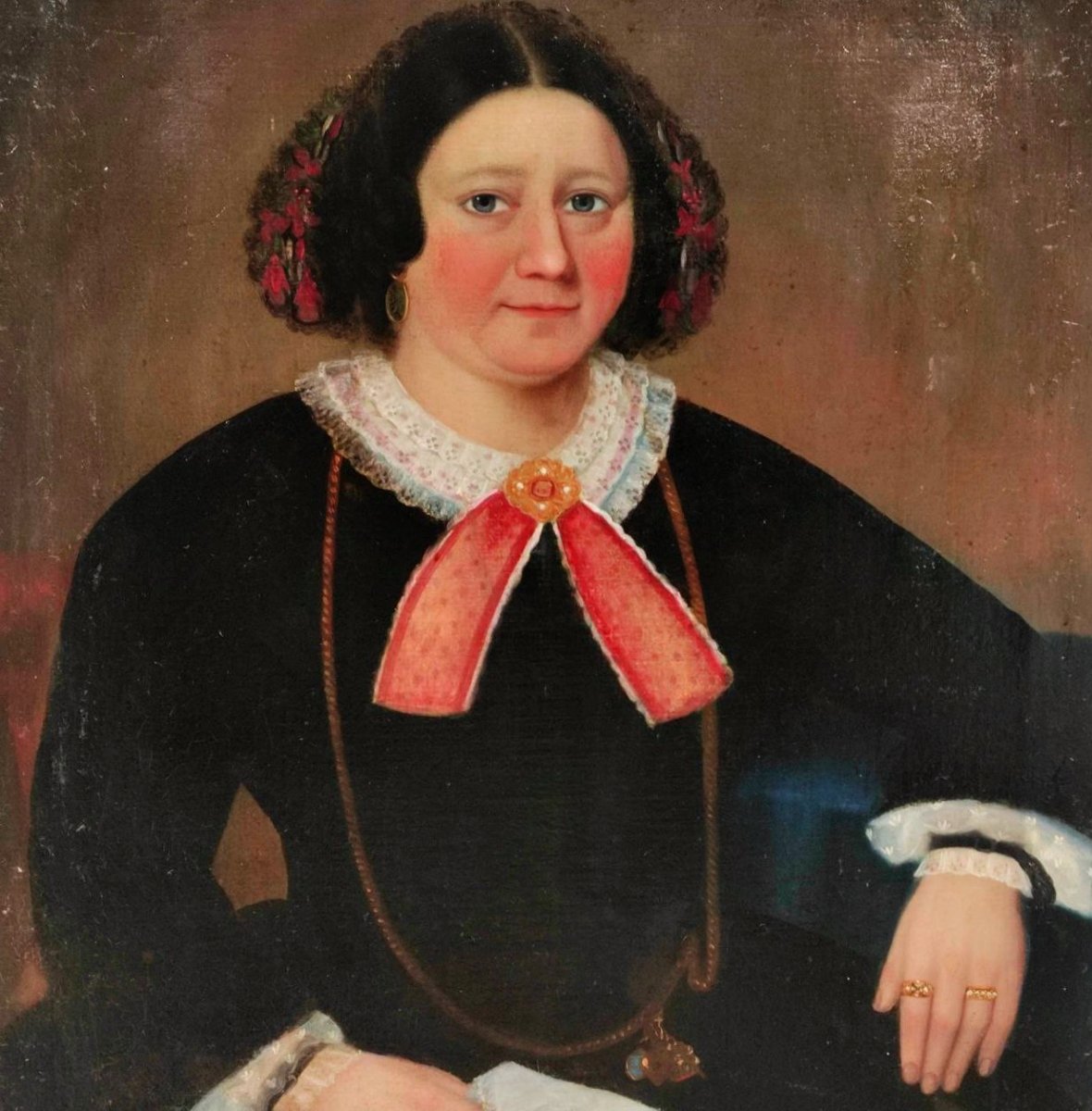 RITRATTO DI SIGNORA, OLIO SU TELA META' XIX sec-photo-3