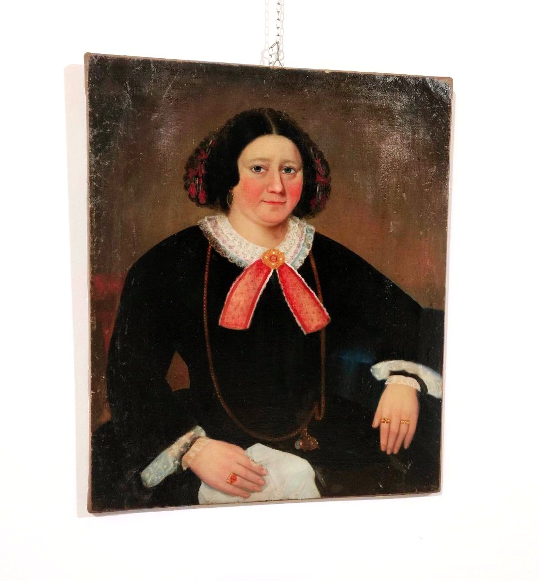 RITRATTO DI SIGNORA, OLIO SU TELA META' XIX sec-photo-4