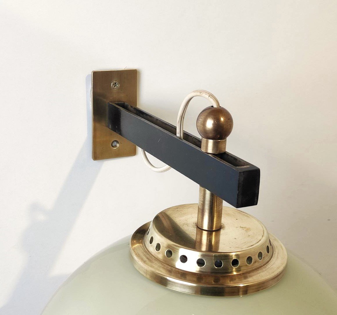 APPLIQUE IN OTTONE E VETRO INCAMICIATO, ITALIA ANNI '50-photo-4