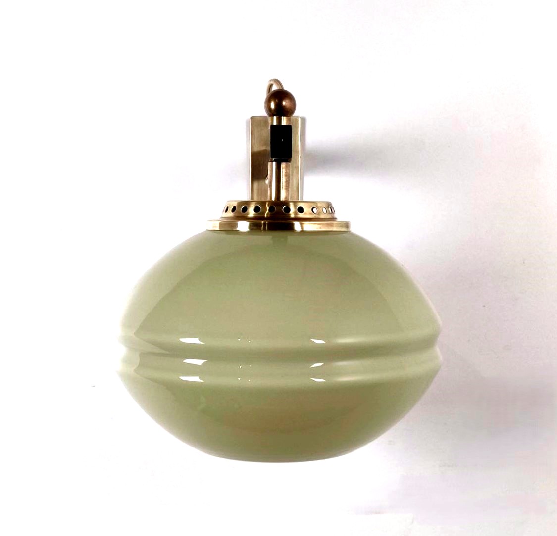 APPLIQUE IN OTTONE E VETRO INCAMICIATO, ITALIA ANNI '50-photo-3