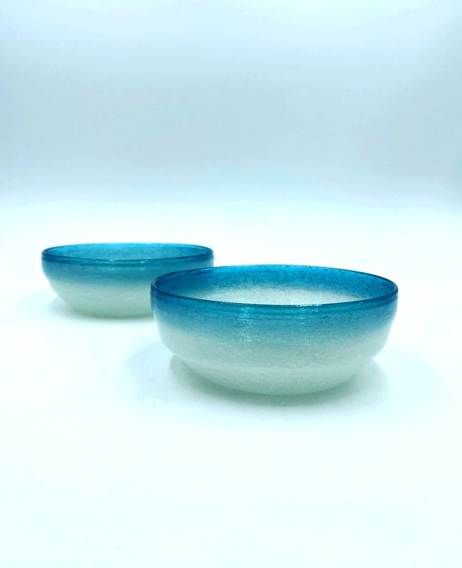 MURANO, COPPIA DI CIOTOLE IN VETRO PULEGOSO