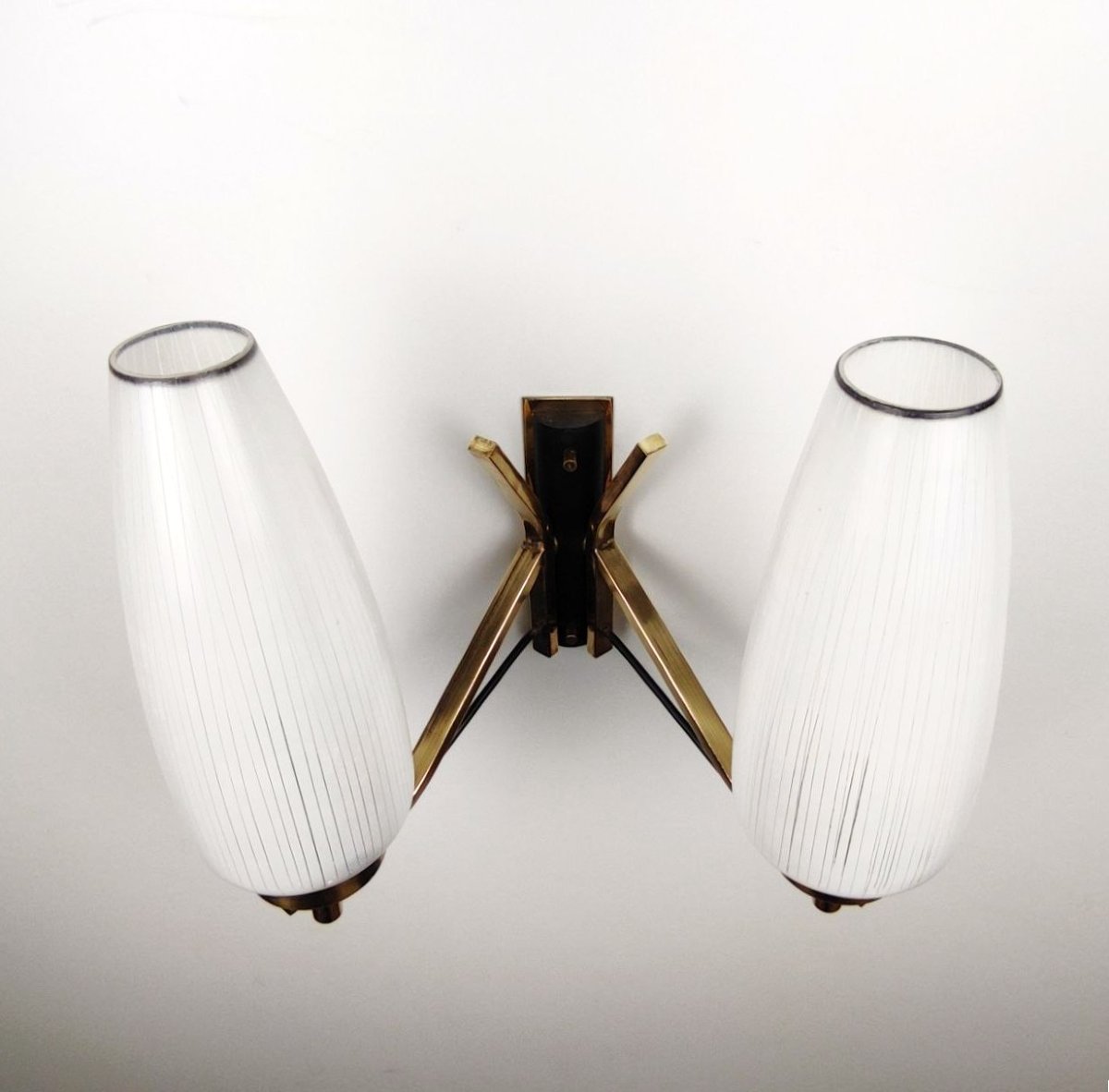 COPPIA APPLIQUES DOPPIA LUCE OTTONE E VETRO ANNI '50-photo-4