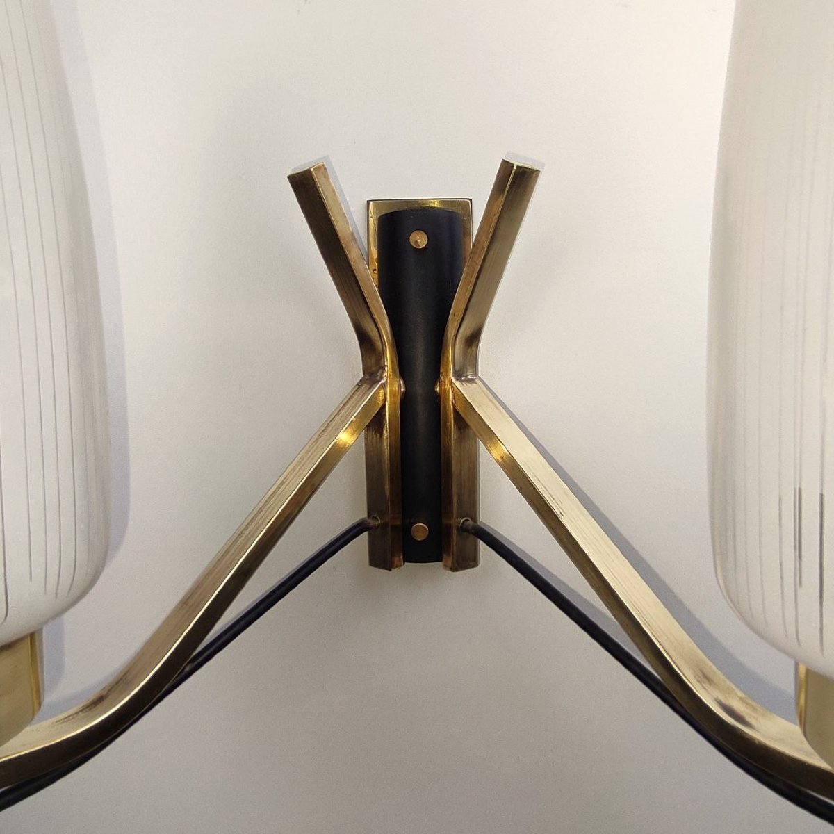 COPPIA APPLIQUES DOPPIA LUCE OTTONE E VETRO ANNI '50-photo-6