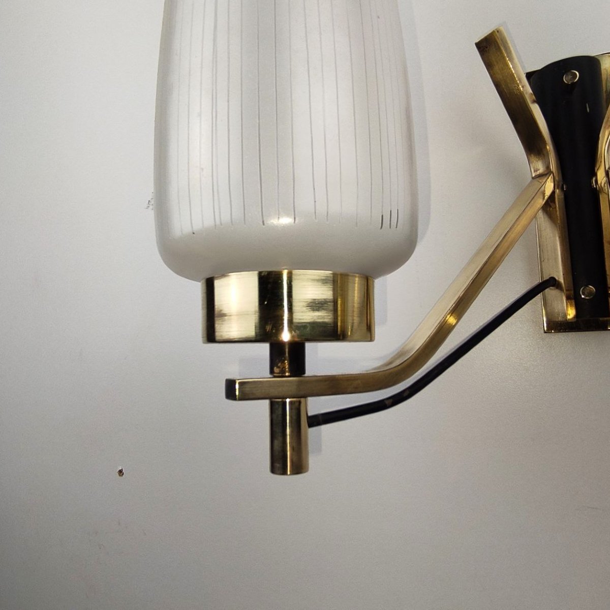 COPPIA APPLIQUES DOPPIA LUCE OTTONE E VETRO ANNI '50-photo-7