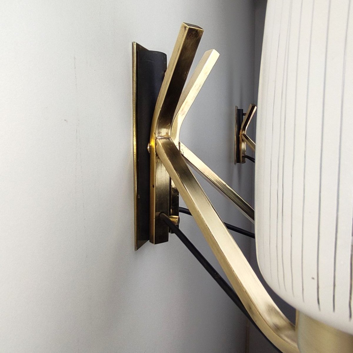 COPPIA APPLIQUES DOPPIA LUCE OTTONE E VETRO ANNI '50-photo-8