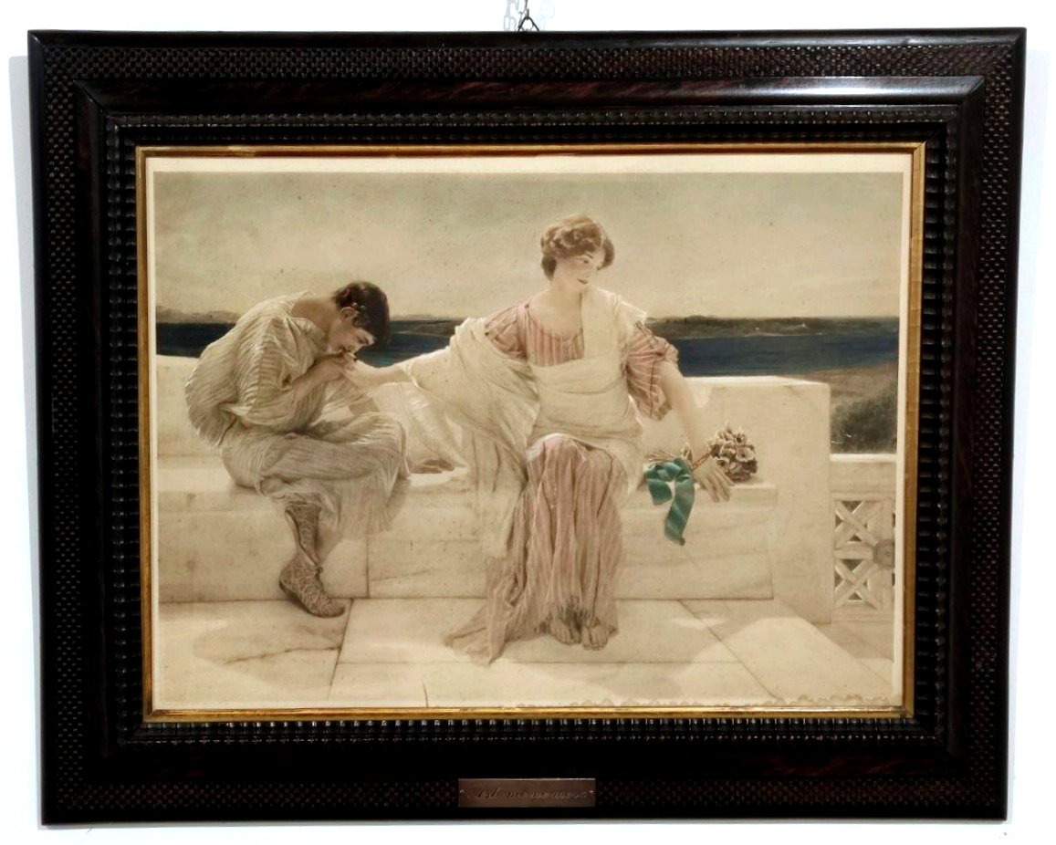 'ASK ME NO MORE' DI SIR L. ALMA TADEMA, STAMPA ORIGINALE D'ARTE (1906)-photo-2